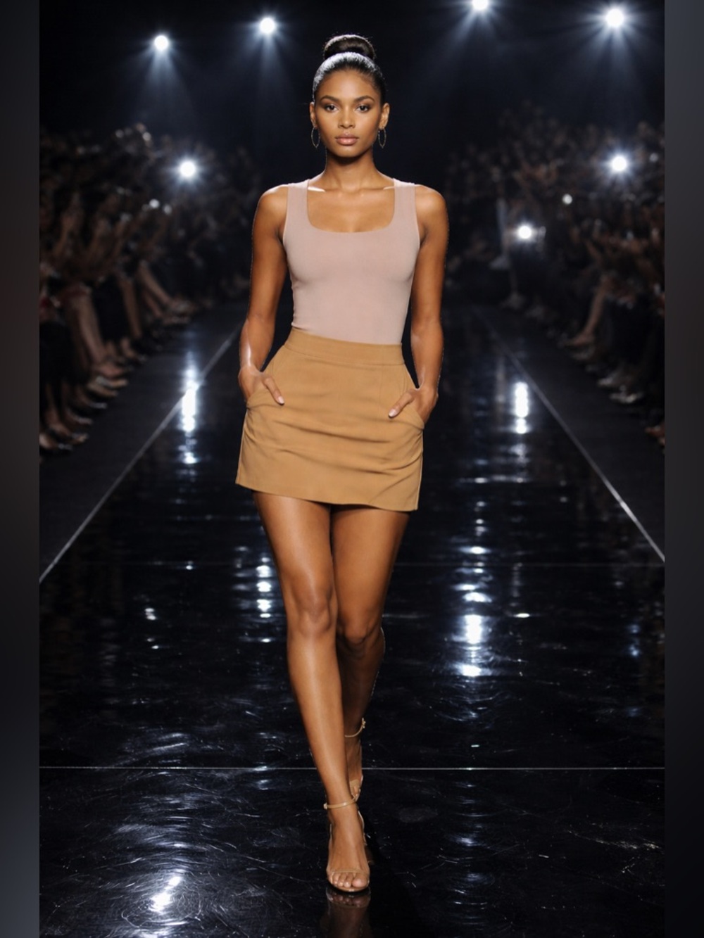 Beige High-Waist Women’s Shorts with Blush Tank Set skort Sz M
